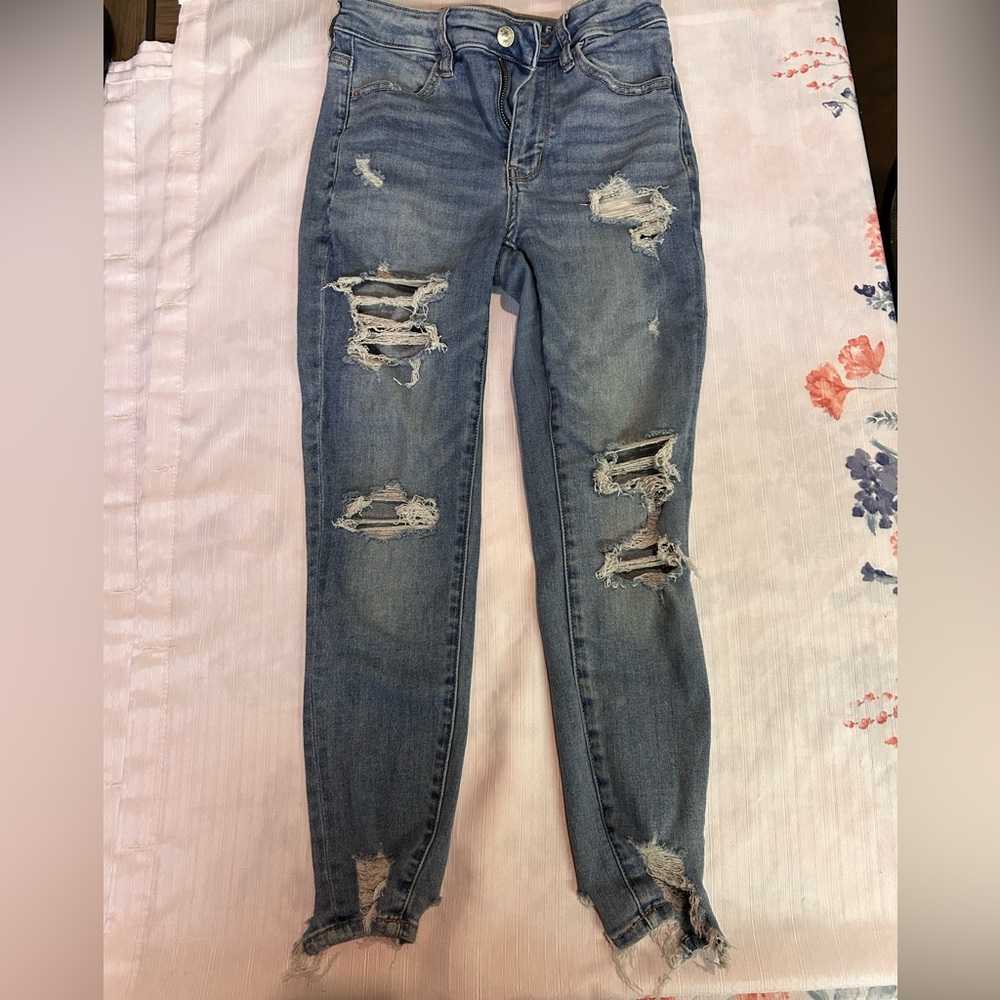 American Eagle Outfitters Ripped Blue Skinny Jeans